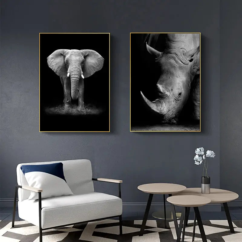 Black and White Animal Canvas Wall Art Poster (1pc)