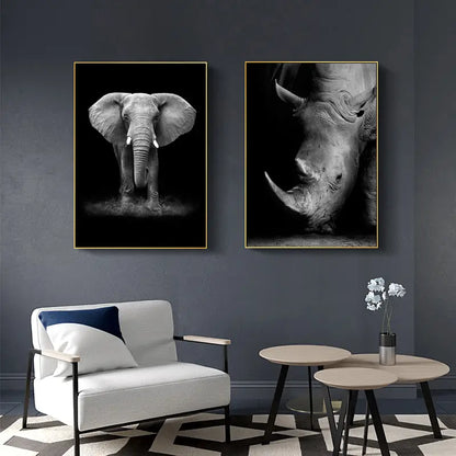 Black and White Animal Canvas Wall Art Poster (1pc)